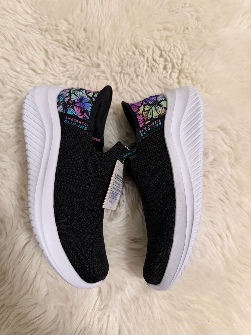 Skechers Black Slip-On Sneakers with Multicolor Floral Heel